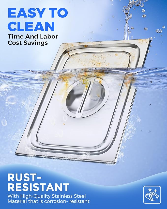 WantJoin Steam Table Hotel Pan Lids - 6 Pack 1/1 1/2 1/3 Full Half Third Size Notched Slotted Cover with Handle for Stainless Steel Metal Tray Set Food Storage Container Commercial Restaurant Warmer