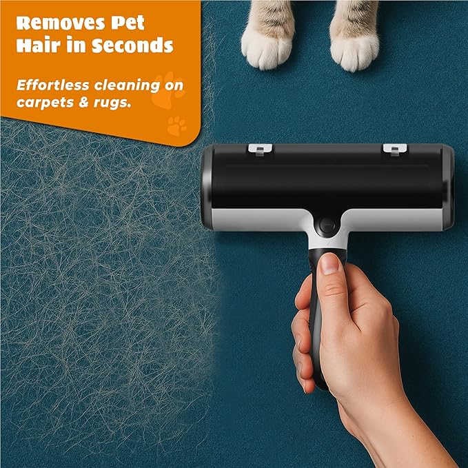 Pet Hair Remover and Reusable Lint Roller - Cat and Dog Hair Remover for Couch, Furniture, Carpet, Clothing and Bedding - Portable, Multi-Surface Fur Removal Tool (Black)