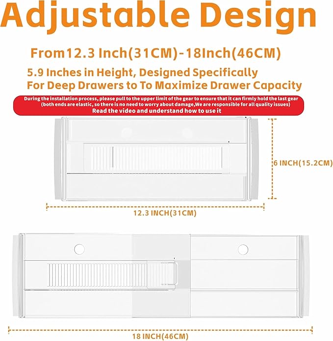 Yieach 8 Pack 6 Inch Tall Acrylic Drawer Divider for Clothes-Expandable from 12.3-18''-Adjustable Dresser Deep Drawer Dividers for Baby Clothing,Underwear,Clear in Drawer Separators for Kitchen,Office