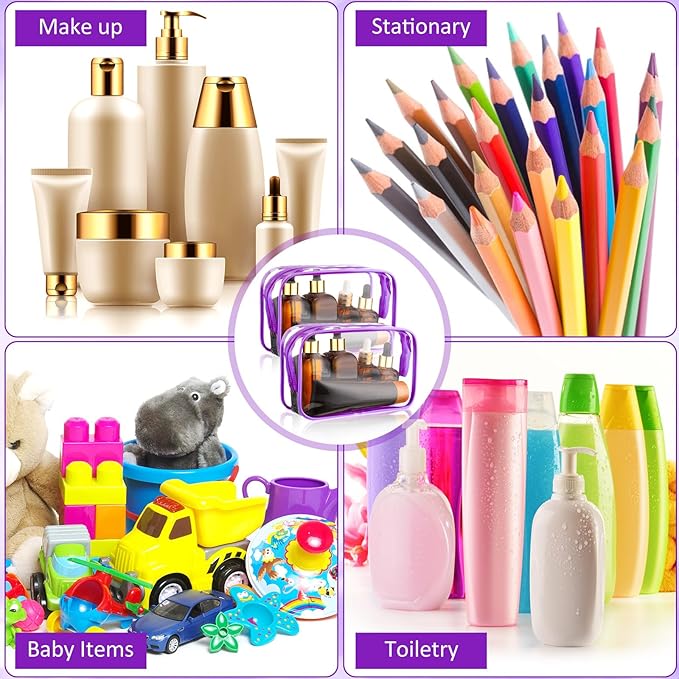 Weewooday 12 Pieces Clear Makeup Bags Cosmetic Storage Bags PVC Zipper Pouches Travel Waterproof Makeup Plastic Case for Women Organizing Toiletries Traveling Bathroom(Medium,Purple)