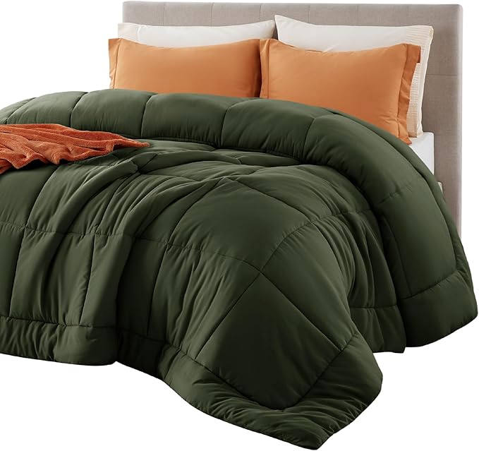 Bedsure Comforter Duvet Insert - Quilted Comforters Oversized King, All Season Duvet, GentleSoft Down Alternative Bedding, with 8 Tabs, Gifts for Women/Men, Olive Green, Oversized King 116 x 98 Inches