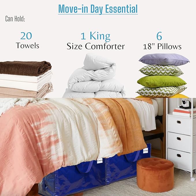 VENO 8 Pack Moving and Storage Bags, Heavy Duty, Alternative to Moving Boxes, Large Packing Totes Supplies for College Dorm Room with Zipper for Clothes, Wide Open Design (Blue, 8 Pack)