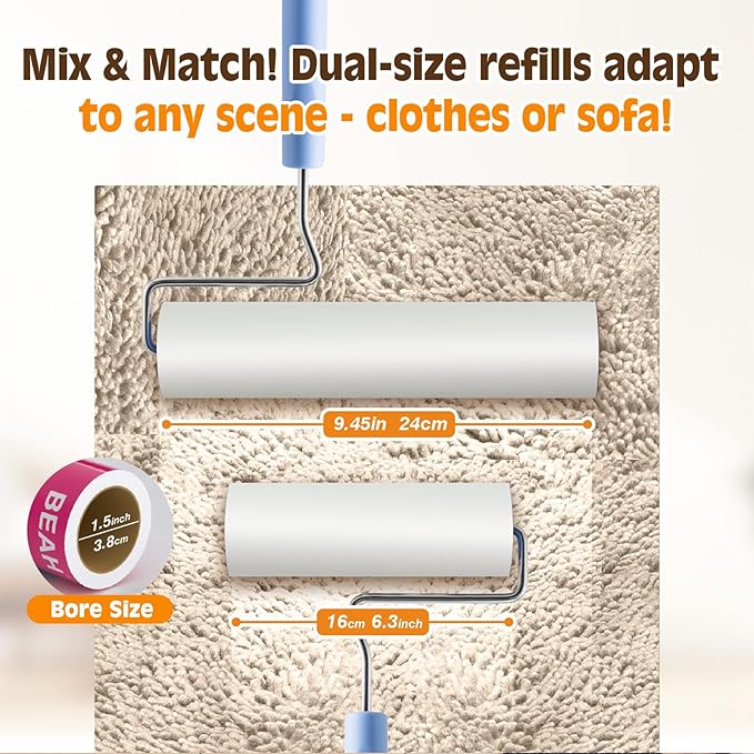 BEAH Lint Roller Refills (5 Packs 450 Sheets) Lint Rollers for Pet Hair Extra Sticky Refills,9.45 Inch Pet Hair Remover,Lint Roller Cleaning for Clothes,Furniture and Carpet,Easy to Tear