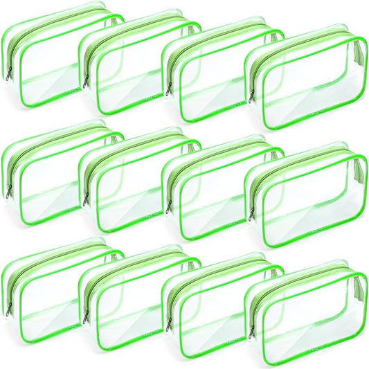 Weewooday 12 Pieces Clear Makeup Bags Cosmetic Storage Bags PVC Zipper Pouches Travel Waterproof Makeup Plastic Case for Women Organizing Toiletries Traveling Bathroom(Small,Green)