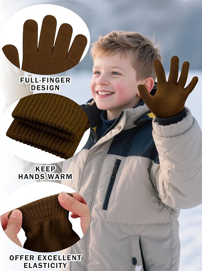 Cooraby 24 Pairs Kids Gloves Winter Magic Gloves Warm Knitted Stretchy Full Fingers Glove for 6-11 Years