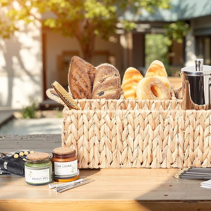 Wicker Basket Divided Storage with Handles - Natural Water Hyacinth Organizer for Diaper Essentials, Kitchen Utensils, Bathroom & Nursery Organization, 4 Compartments