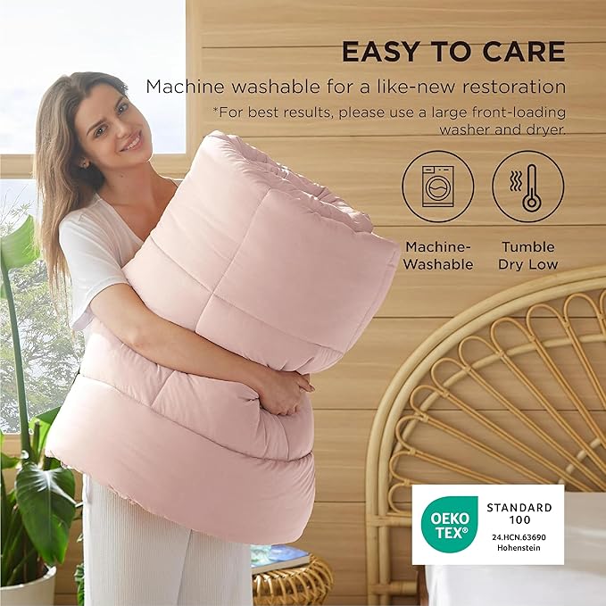 Bedsure Comforter Duvet Insert - Quilted Comforters Twin Size, All Season Duvet, GentleSoft Down Alternative Bedding, with 8 Tabs, Gifts for Women/Men, Pink, Twin 88 x 68 Inches