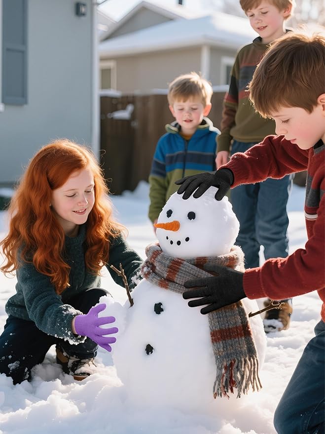 Cooraby 24 Pairs Kids Gloves Winter Magic Gloves Warm Knitted Stretchy Full Fingers Glove for 6-11 Years