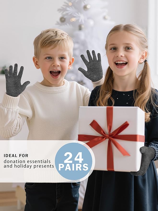 Cooraby 24 Pairs Kids Gloves Winter Magic Gloves Warm Knitted Stretchy Full Fingers Glove for 6-11 Years