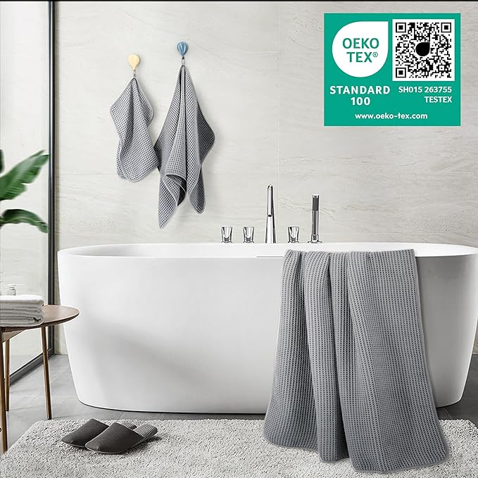 POLYTE Oversize, 60 x 30 in., Quick Dry Lint Free Microfiber Bath Towel Set, 6 Piece (Waffle Weave)