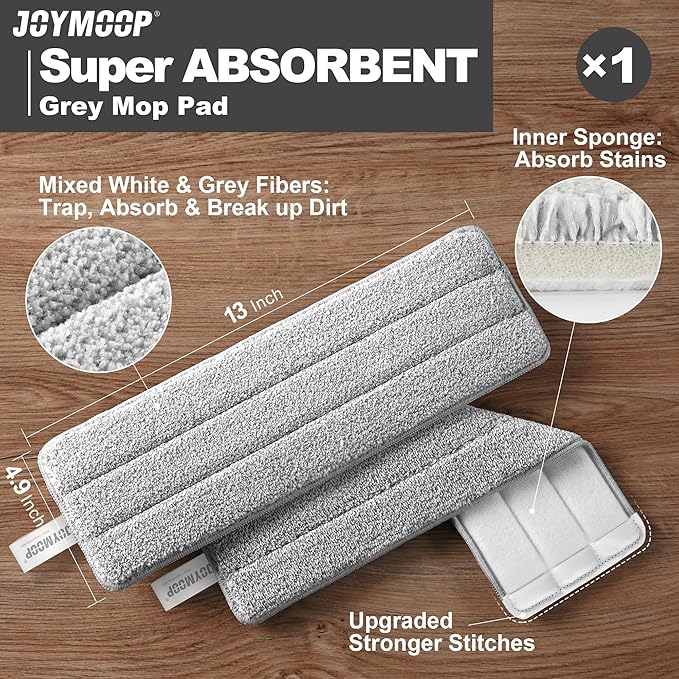 JOYMOOP White Flat Mop & Bucket with 1 Microfiber Pad, 12 Disposable Toilet Brushes, Stainless Steel Toilet Brush and Holder Set, Multi-Functional Cleaner for Floors, Windows, and Toilets