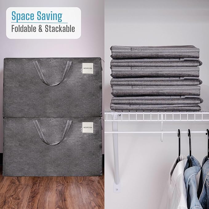 VENO 4 Pack Moving and Storage Bags, Heavy Duty, Alternative to Moving Boxes, Large Packing Totes Supplies for College Dorm Room with Zipper for Clothes, Wide Open Design (Dark Gray, 4 Pack)