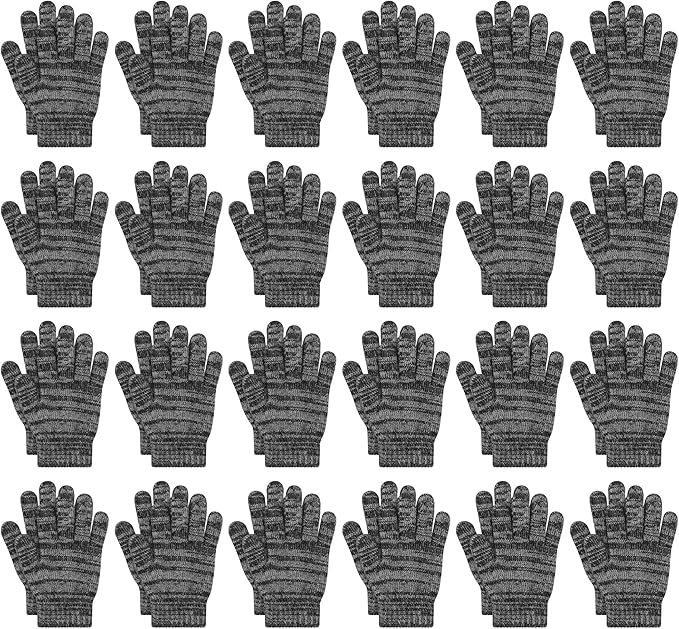 Cooraby 24 Pairs Kids Gloves Winter Magic Gloves Warm Knitted Stretchy Full Fingers Glove for 6-11 Years