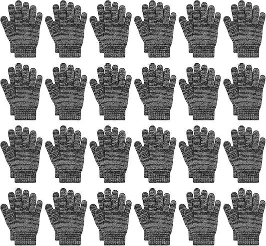 Cooraby 24 Pairs Kids Gloves Winter Magic Gloves Warm Knitted Stretchy Full Fingers Glove for 6-11 Years