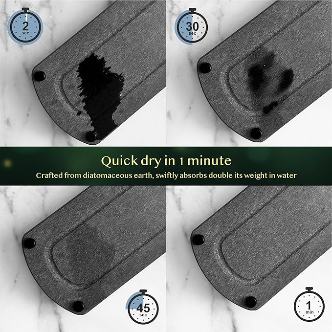 2PCS Water Absorbing Stone Soap Tray for Kitchen Bathroom Sink, Quick Dry Diatomaceous Earth Drying Rack and Shower Caddy, Soap Dispenser and Sponge Holder Organizer for Countertop, TWINKLE MOMENT; Dark Gray