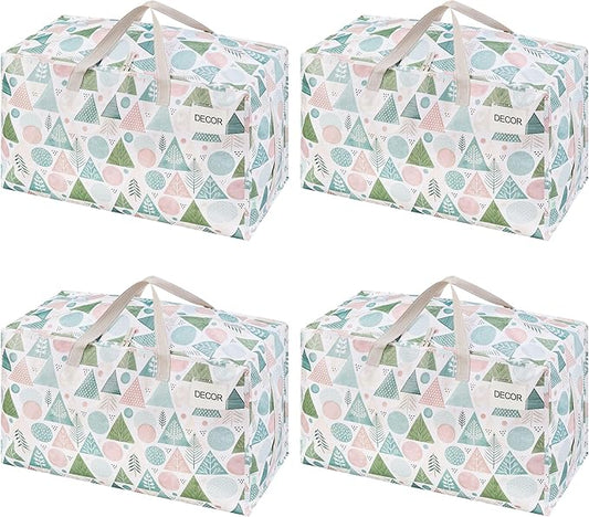 VENO 4 Pack Moving Bags and Large Christmas Decoration Storage Bins with lids. Alternative to Moving Boxes, Packing Supplies for College. Heavy Duty Totes (Pastel Forest, 4 Pack)