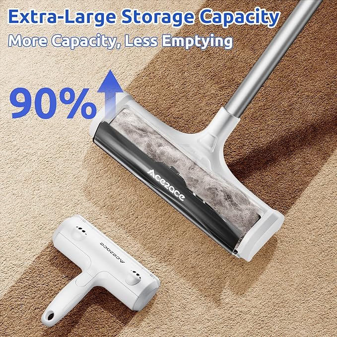 ACE2ACE A3 Pro Carpet Roller for Pet Hair, Carpet Pet Hair Removal Tool, Reusable Large Lint Rollers, 5 Feet Long Handle No Bending No Kneeling, Cat Dog Hair Remover for Carpet, Rugs, Mats, Black