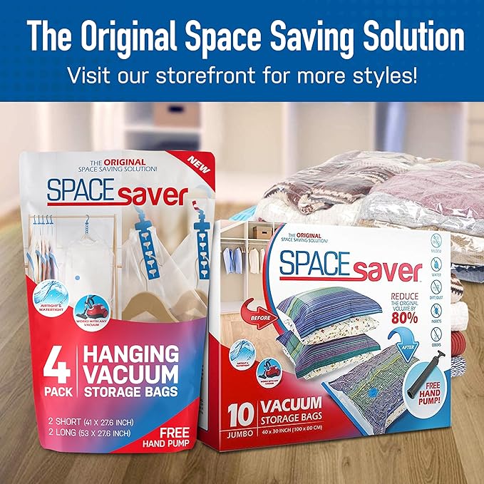 Spacesaver Vacuum Storage Bags with Hand Pump - Vacuum Seal Bags for Clothing, Comforters, Blankets - Reusable Compression Bags for Travel, Moving, Organization - 2S, 2M, 2L, 2XL Sizes - Pack of 8