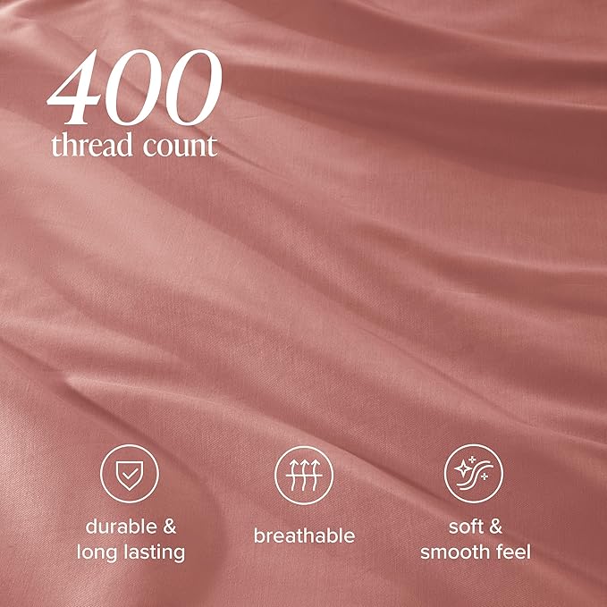 Bare Home 100% Organic Cotton Sateen Duvet Cover Set - Extra Long Size - 400 Thread Count - Smooth Sateen Weave - Warm & Luxurious - Duvet Cover (Twin/Twin XL, Dusty Rose)