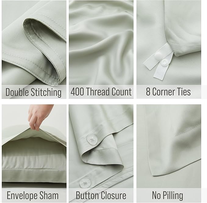 Bella Coterie Luxury Bamboo Viscose California King Size Duvet Cover Set | 100% Organically Grown | Corner Ties | Ultra Soft | Cooling | Two Pillow Shams | 106 x 94 | No Insert [Sea Glass]