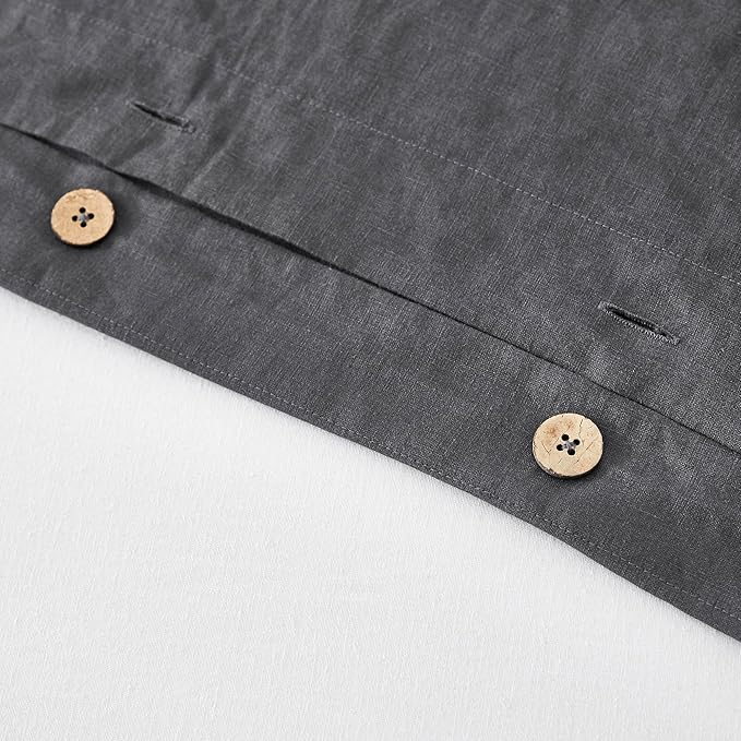 EVERLY100% Pure Linen Duvet Cover Set King Size 104X90Inch 3pcs (1 Duvet Cover,2 Pillowcases) Soft and Breathable for All Season with Coconut Button Closure, Suitable for Hot Sleepers-Dark Grey-King