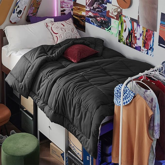 Bedsure Comforter Duvet Insert - Quilted Comforters Twin Size, All Season Duvet, GentleSoft Down Alternative Bedding, with 8 Tabs, Gifts for Women/Men, Black, Twin 88 x 68 Inches