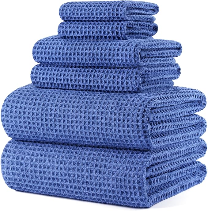 POLYTE Oversize, 60 x 30 in., Quick Dry Lint Free Microfiber Bath Towel Set, 6 Piece (Waffle Weave)