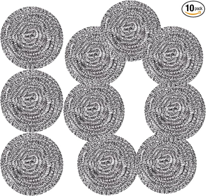 Stainless Steel Scrubber Scrubbing Scouring Pad Sponges Clean Pot Pan and Steel Wool for Kitchen Bathroom (10Pcs Metal Scrubber)