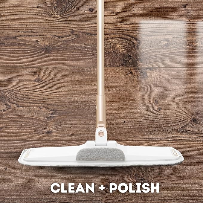 Quick Shine Ultimate Gold Clean + Polish Mop Kit | All-in-One 11 Pc Kit w/Interchangeable Attachments | Cleaner & Polish Included | No Batteries Needed | All Floors Pro Cleaning System | 2-in-1 Mop