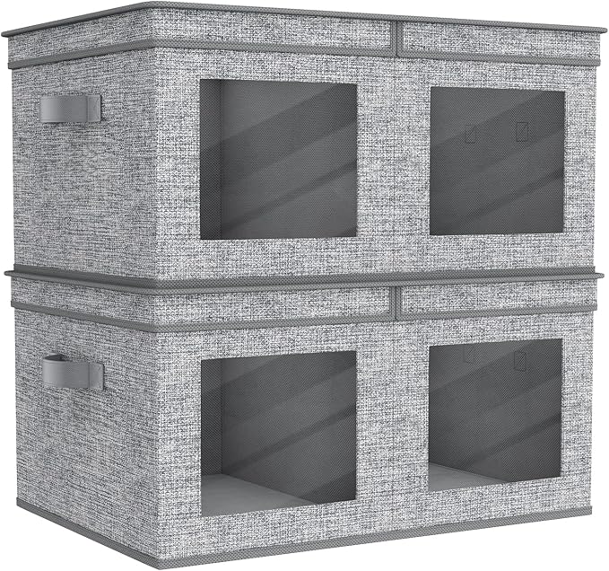 Univivi Large Foldable Fabric Storage Bins with lids [2-Pack] Collapsible Closet Storage Box for Clothes, Closet Organizer with Handles, Storage Cube Basket for Home, Bedroom (Grey, 24" x17" x 12")