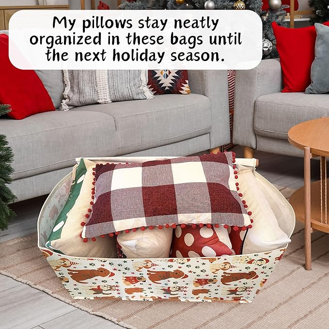 VENO 2 Pack Moving Bags and Large Christmas Decoration Storage Bins with lids. Alternative to Moving Boxes, Packing Supplies for College. Heavy Duty Totes (Holiday Pups, 2 Pack)