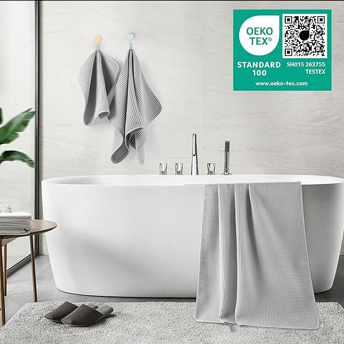 POLYTE Oversize, 60 x 30 in., Quick Dry Lint Free Microfiber Bath Towel Set, 6 Piece (Waffle Weave)