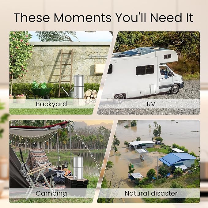 Waterdrop Gravity-fed Water Filtration System, NSF/ANSI 42&372 Certified Black Carbon Filters, Reduce Lead and Up to 99% Chlorine, with Stainless Steel Stand, 1.5 Gallons