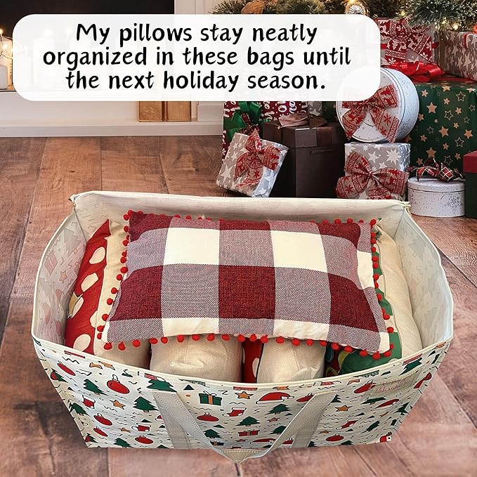 VENO 6 Pack Moving Bags and Large Christmas Storage Bins with lids. Alternative to Moving Boxes, Packing Supplies for College. Extra Large Heavy Duty Totes for Packaging (Jingle Mix, 6 Pack)