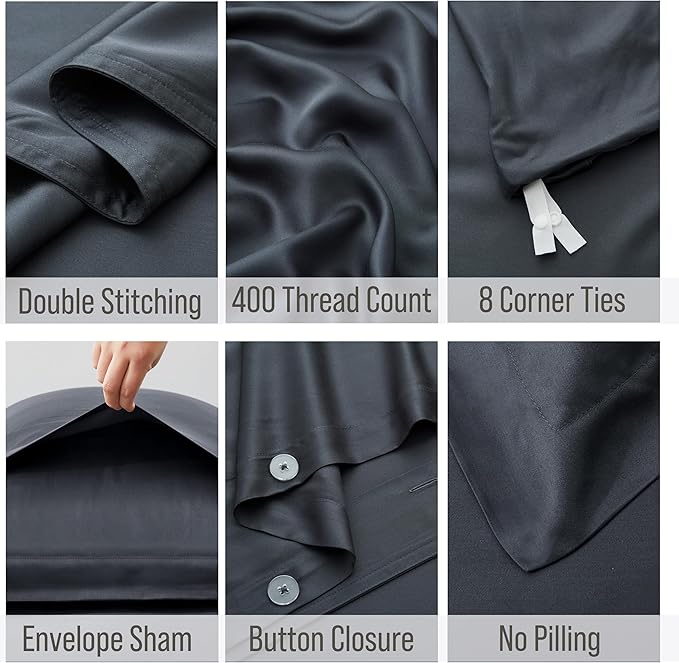 Bella Coterie Luxury Bamboo Viscose California King Size Duvet Cover Set | 100% Organically Grown | Corner Ties | Ultra Soft | Cooling | Two Pillow Shams | 106 x 94 | No Insert [Charcoal Grey]