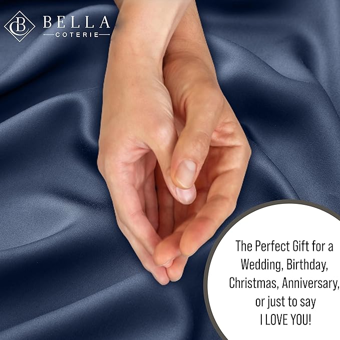 Bella Coterie Luxury Bamboo Viscose Queen Size Duvet Cover Set | 100% Organically Grown | Corner Ties | Ultra Soft | Cooling | Two Pillow Shams | 90 x 94 | No Insert [Slate Blue]