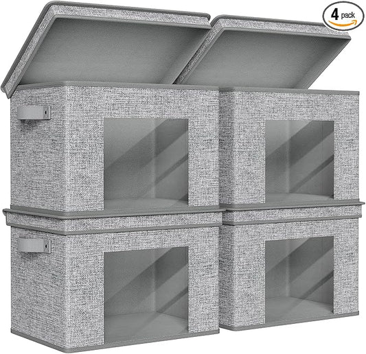 Univivi Fabric Foldable Storage Boxes Large Storage Bins with Lids [4-Pack] Collapsible Storage Cubes, Closet Organizers and Storage Cubes for Home, Bedroom, Closet (Grey, 17“ x 12” x 12")