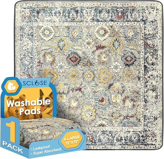 Washable Pee Pad for Dogs Extra Large, 72" x 72" Reusable Puppy Pads Waterproof Dog Rugs, Super Absorbent, Leakproof, Dog Crate Pad, Playpen Mat, Whelping Pads, Vintage