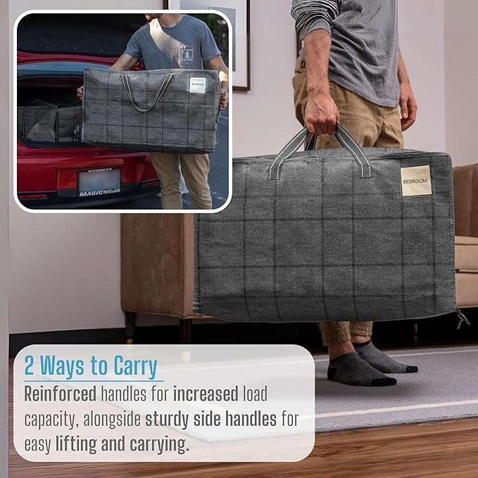 VENO 8 Pack Moving and Storage Bags, Heavy Duty, Alternative to Moving Boxes, Large Packing Totes Supplies for College Dorm Room with Zipper for Clothes, Wide Open Design (Windowpane, 8 Pack)