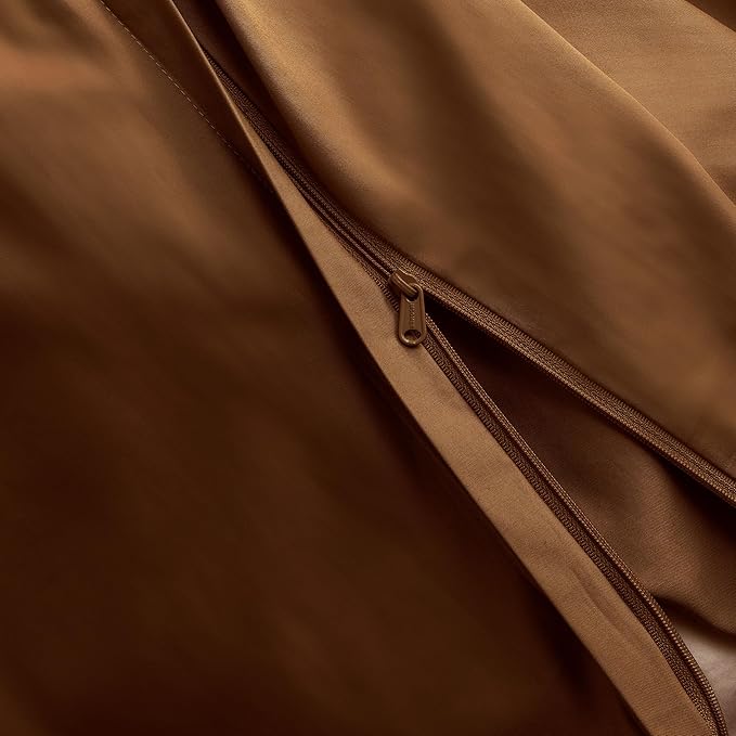 MooMee Duvet Cover Set 100% Extra Long Staple Cotton 600 Thread Count Silky Sateen Smooth Luxury Soft Breathable Durable Hotel Quality Bedding, 3 Pieces (Dark Orange, King 104"x90")