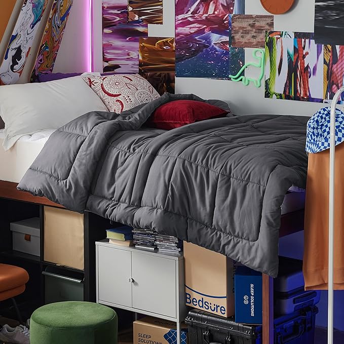 Bedsure Comforter Duvet Insert - Quilted Comforters Twin XL Size, All Season Duvet, GentleSoft Down Alternative Bedding, with 8 Tabs, Gifts for Women/Men, Grey, Twin XL 92 x 68 Inches