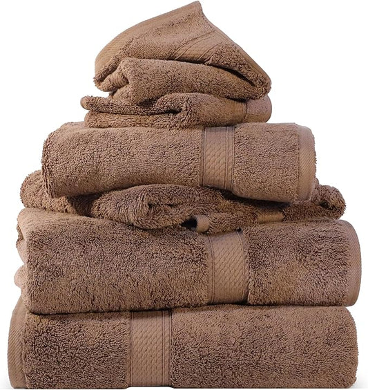 Superior Egyptian Cotton Pile 6 Piece Towel Set, Includes 2 Bath, 2 Hand, 2 Face Towels/Washcloths, Ultra Soft Luxury Towels, Thick Plush Essentials, Guest Bath, Spa, Hotel Bathroom, Chocolate