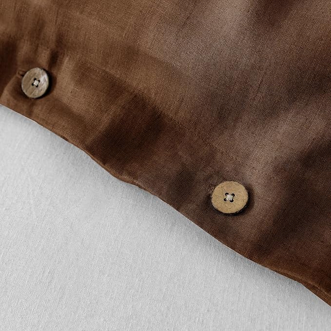 EVERLY 100% Pure Linen Duvet Cover Set Twin Size 68X90Inch 2pcs (1 Duvet Cover,1Pillowcases) Soft and Breathable for All Season with Coconut Button Closure, Suitable for Hot Sleepers-Chocolate