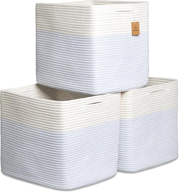 NaturalCozy 13x15x13 Kallax Storage Cubes Bins, 3 Pack | Cotton Rope Cube Storage Bin Woven Baskets for Organizing | Kallax Insert Storage Baskets for Shelves Organizer, Kids Toy, Closet Baby Nursery