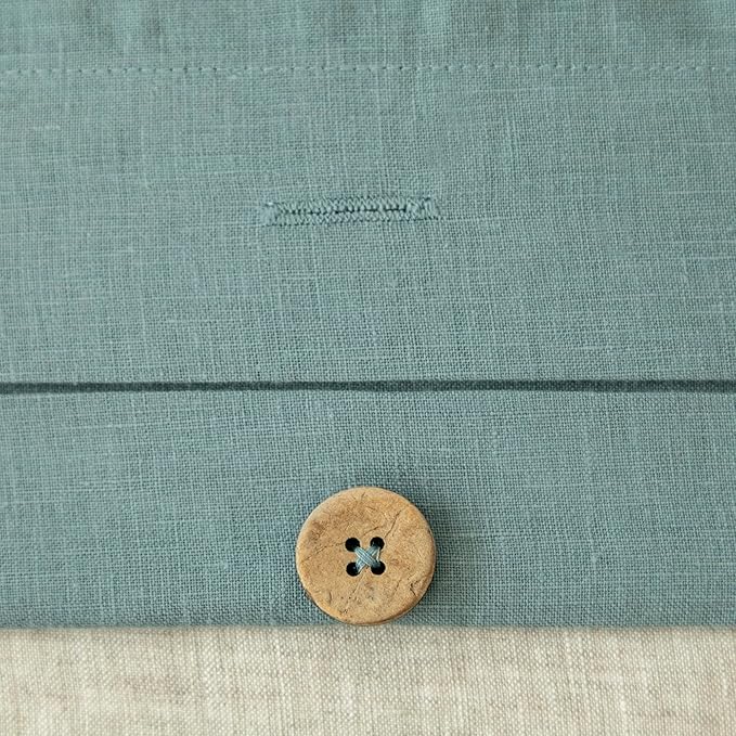 EVERLY 100% Pure Linen Duvet Cover Set Queen Size90X90Inch 3pcs (1 Duvet Cover,2 Pillowcases) Soft and Breathable for All Season with Coconut Button Closure, Suitable for Hot Sleepers-Aqua-Queen