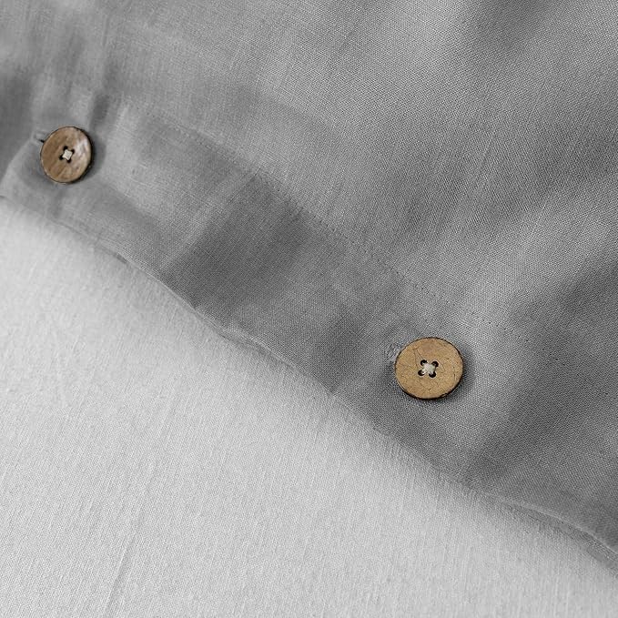 EVERLY 100% Pure Linen Duvet Cover Set King Size 104X90Inch 3pcs (1 Duvet Cover,2 Pillowcases) Soft and Breathable for All Season with Coconut Button Closure, Suitable for Hot Sleepers-Grey