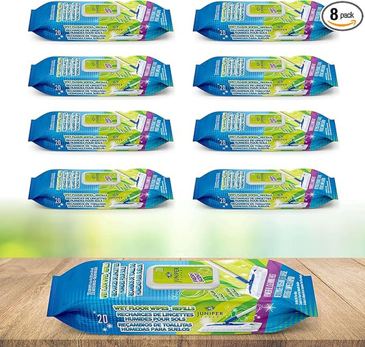 Wet Floor Wipes, Multi Surface Floor Cleaner Wet Mop Pads Fit Swiffer Sweeper Mop, Fresh Scent & Plant-Based Textured Cloth Trap Absorb Dirt, 20 Count (Pack of 8)