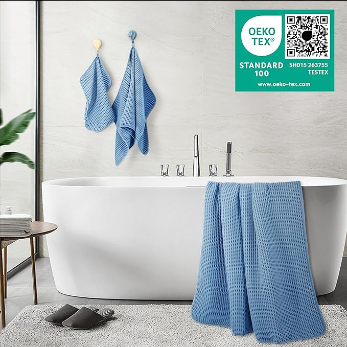 POLYTE Oversize, 60 x 30 in., Quick Dry Lint Free Microfiber Bath Towel Set, 6 Piece (Waffle Weave)