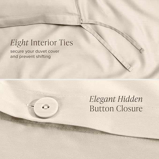 Bare Home 100% Organic Cotton Sateen Duvet Cover Set - Full/Queen Size - 400 Thread Count - Smooth Sateen Weave - Warm & Luxurious - Duvet Cover (Queen, French Beige)