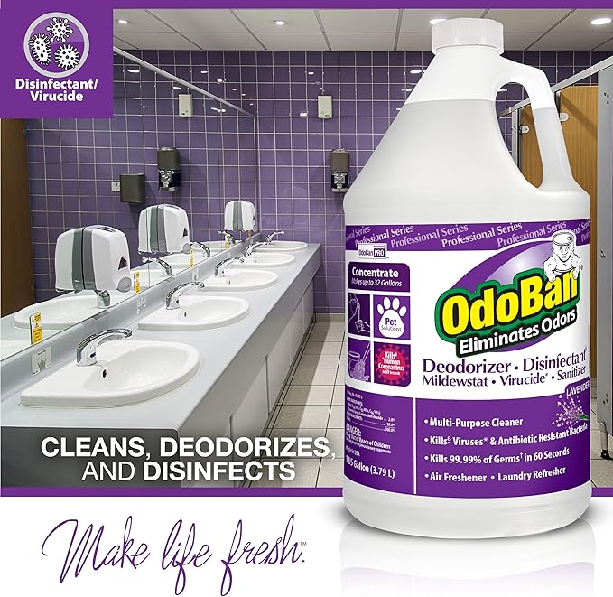OdoBan Professional Disinfectant and Odor Eliminator Concentrate, Made in the USA, Original Eucalyptus and Lavender Scents, 2-Pack, 1 Gallon Each